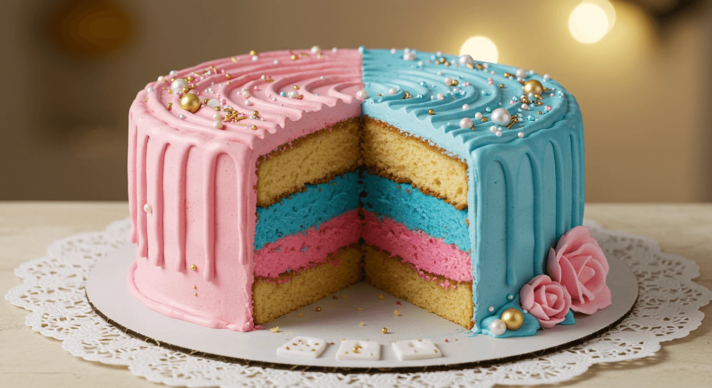 Elegant Gender Reveal Cake with Pink and Blue Accents