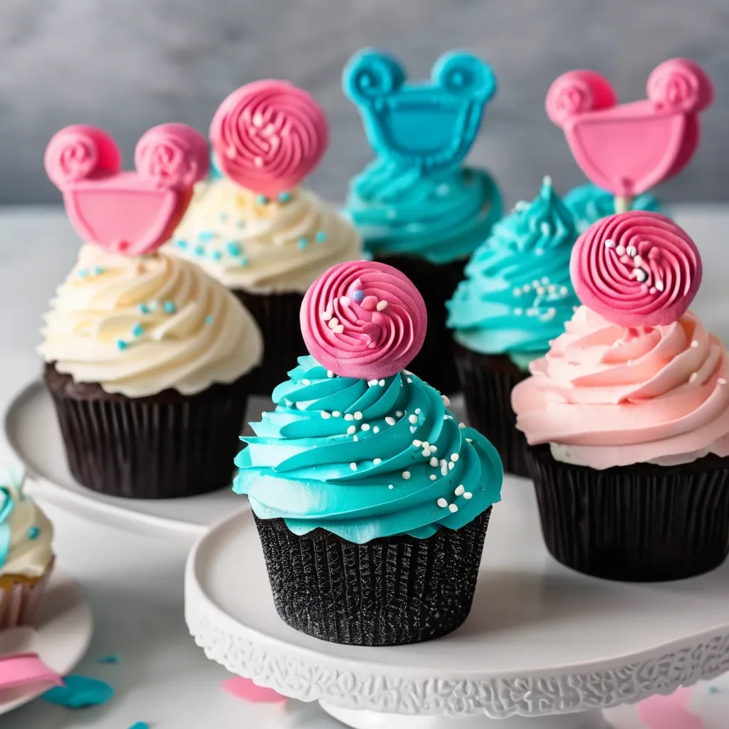 Beautiful two-tier cake with pink and blue accents for a gender reveal party.