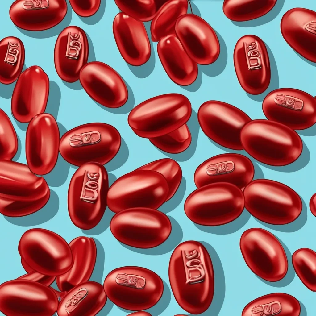 A handful of Boston Baked Beans Candy against a rustic wooden table.