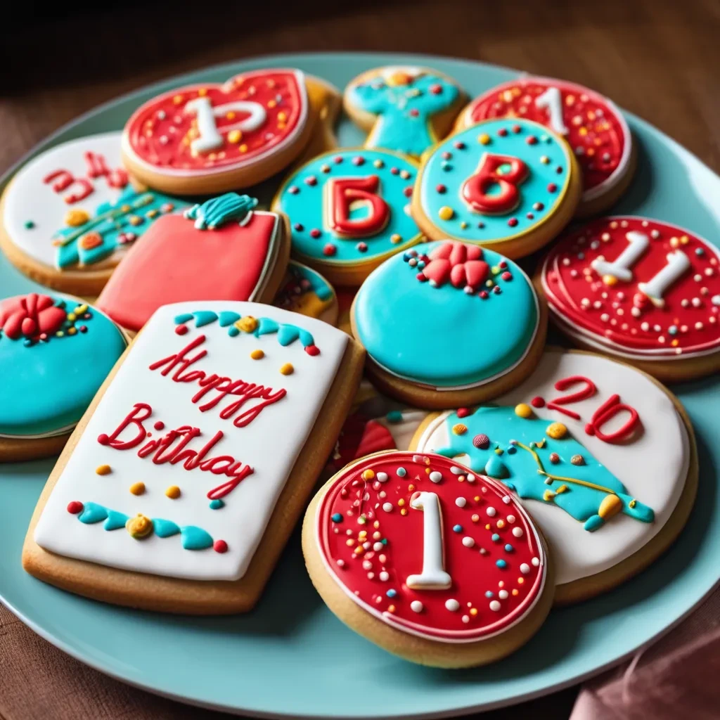 "Close-up of frosted birthday cookies with sprinkles."