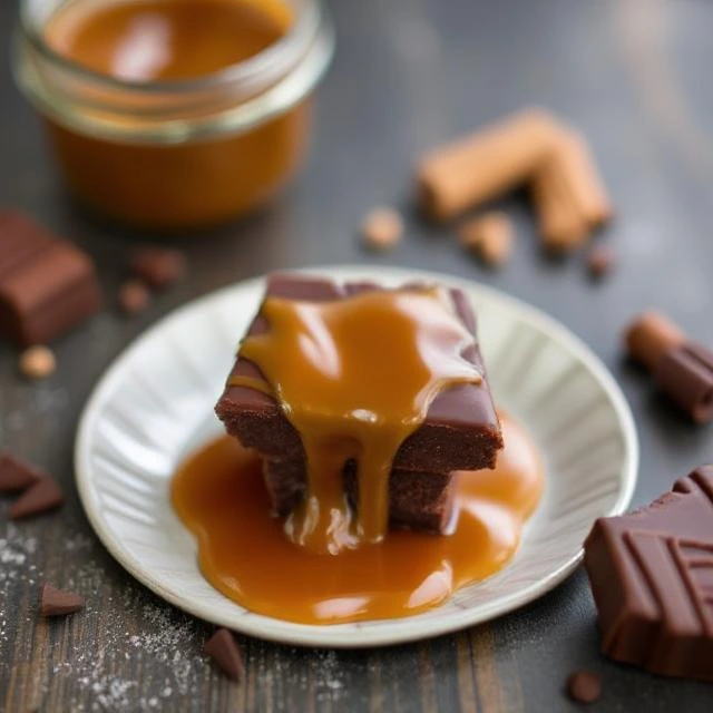 Close-up of caramel chocolate with gooey caramel center